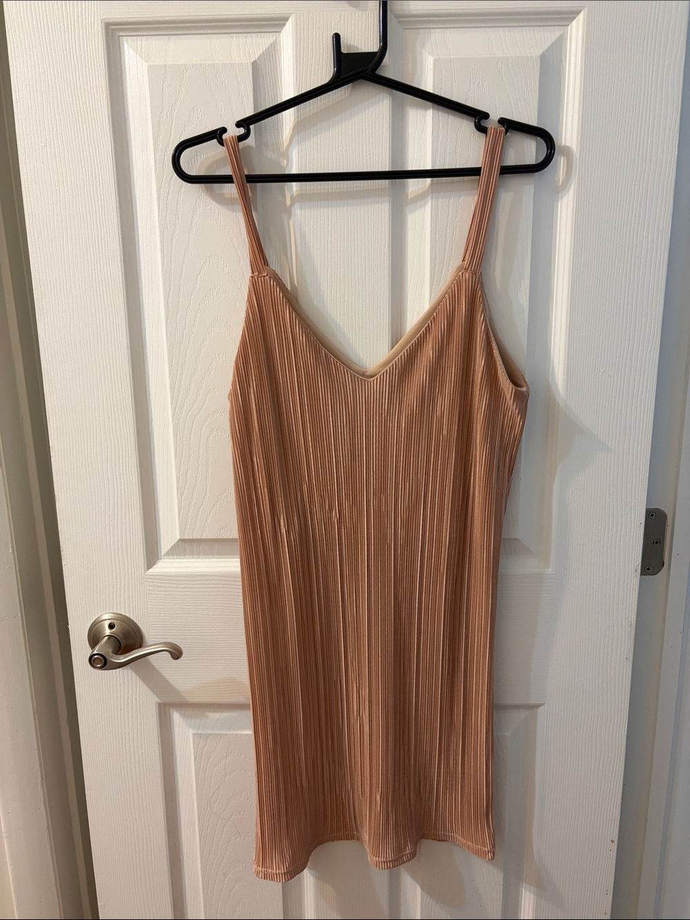Anna Blush Tan Pleated Mini Slip Dress